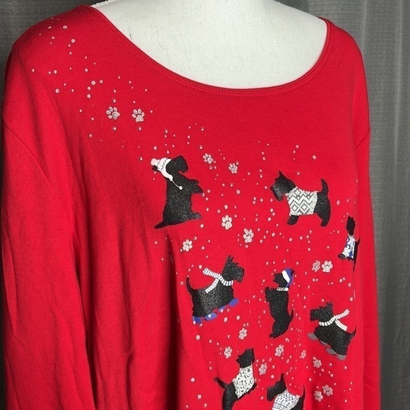 KAREN SCOTT WOMAN 1X RED SCOTTIE DOG LONG SLEEVED TSHIRT NWT GRAPHIC TEE - Picture 2 of 6